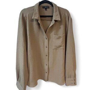 Fred David XL Tan/Beige Women’s Waffle Knit Button Up Blouse
